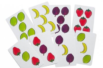 Cards with pictures of fruit.