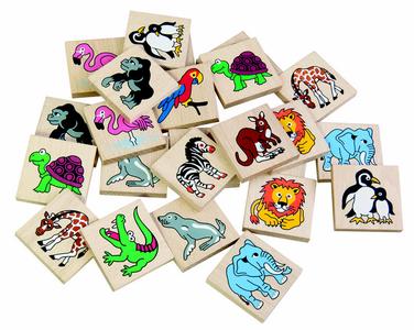 Wooden tile pexeso with animal pictures.